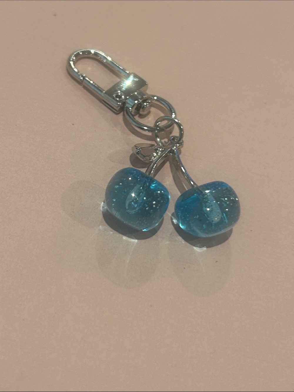 Blue Cherry Keychain Charm - Silver Hardware